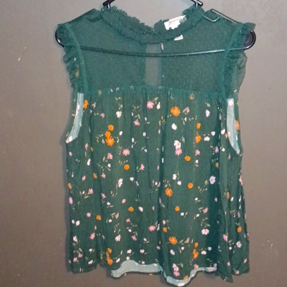 Floral tank top with light mesh top